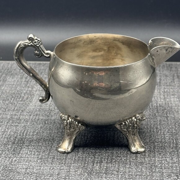 Vtg Creamer Silver-Plated Footed Hong Kong 2.9" Rococo Floral Feet Scroll Handle - Picture 1 of 9